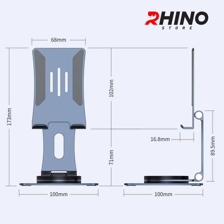 Kệ đỡ điện thoại, ipad 360° Rhino KP302, giá đỡ nhôm cao cấp để bàn tiện lợi có thể gấp gọn - Hàng chính hãng