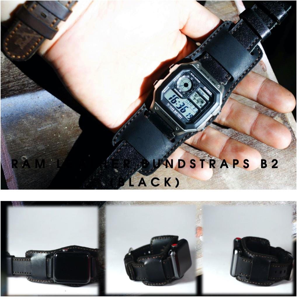 Dây đồng hồ da bò handmade - RAM black + b2