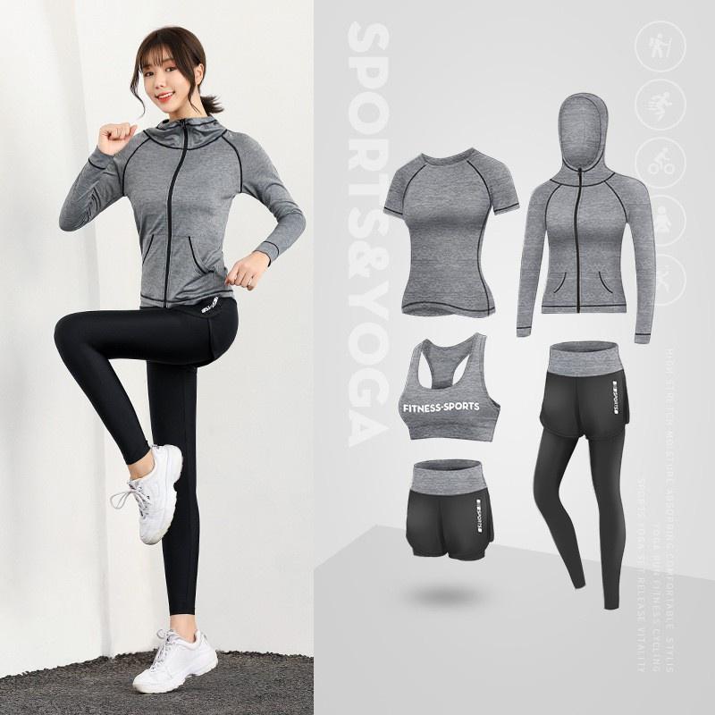 Set quần áo 5 món dành cho nữ tập gym yoga,size S đến XXL , vải hấm hút mồ hôi