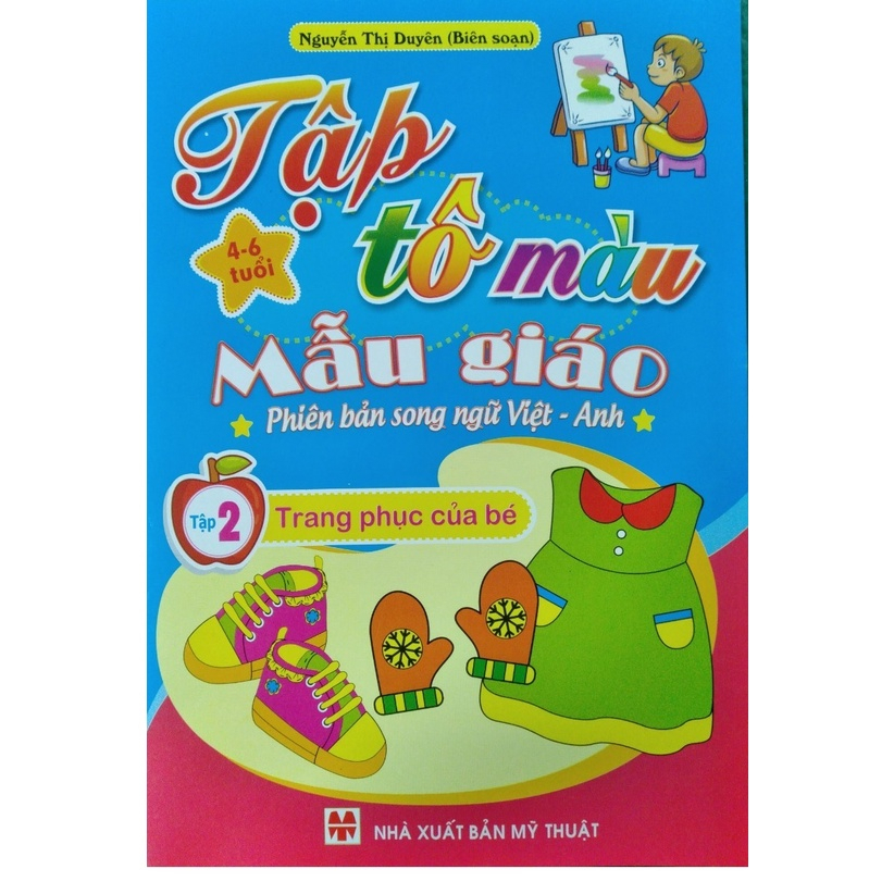 Sách - Combo 14 cuốn Tập tô màu mầu giáo (song ngữ Anh - Việt) và Bộ 8 bút sáp màu Wax Crayons - ndbooks