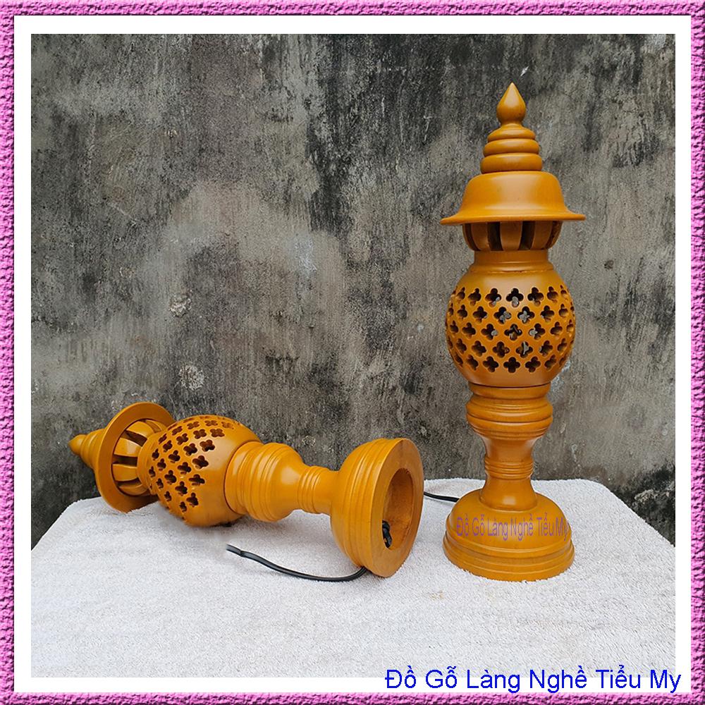Cặp Đèn Thờ Tổ Ong, Đèn Được Làm Từ Gỗ Nguyên Khối, Được Phun Sơn PU 3 Lớp Hàng Đẹp