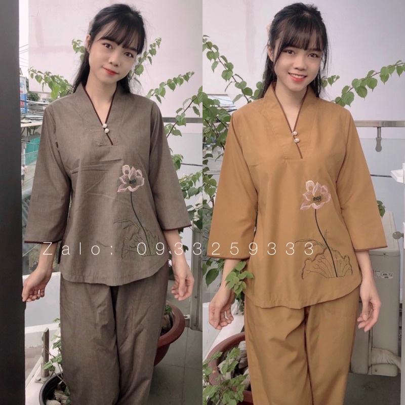 Đồ Lam Đi Chùa# Mẫu Hoa 2 Nút