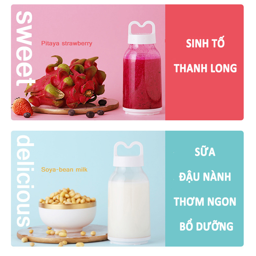 Máy Xay Sinh Tố Cầm Tay - YOGA QG, Dung Tích 500ml, 4 Lưỡi Dao Thép 3 Chiều, Công Suất 75W, Xoay 18000 Vòng/Phút, Thiết Kế Hiện Đại, Sạc USB Tiện Lợi - Hàng chính hãng