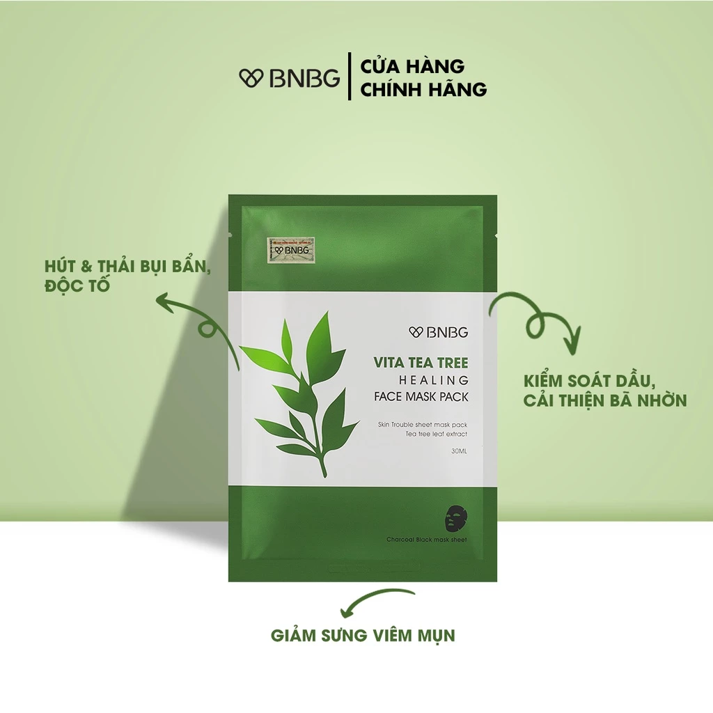 Combo 10 Mặt Nạ BNBG Tràm Trà Thải Độc Da, Giảm Mụn Vita Tea Tree Healing Face Mask Pack 30ml x10