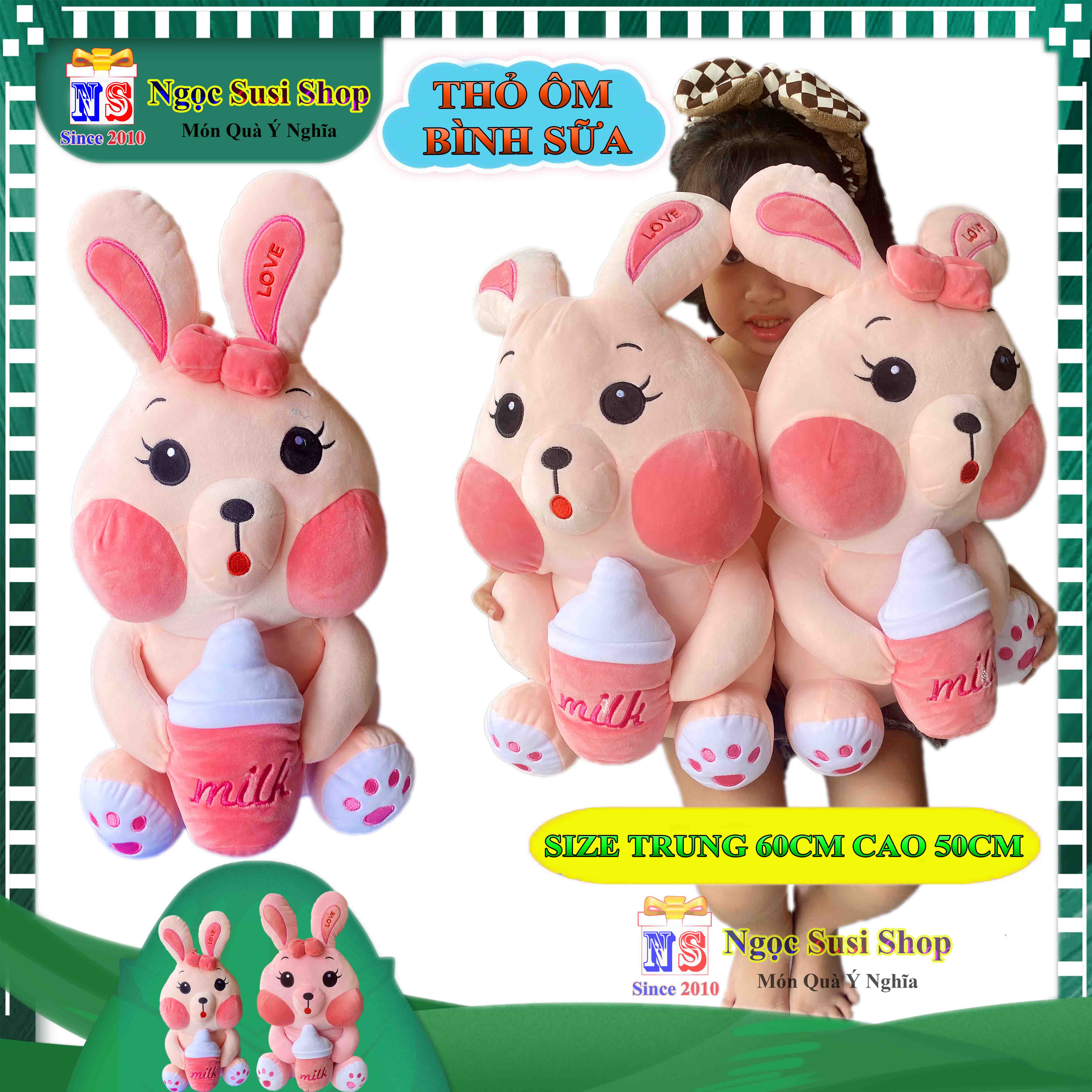 GẤU BÔNG CON THỎ ÔM BÌNH SỮA KHỔNG LỒ ÔM NGỦ - THÚ NHỒI BÔNG THỎ ÔM BÌNH SỮA SIÊU MỀM MỊN