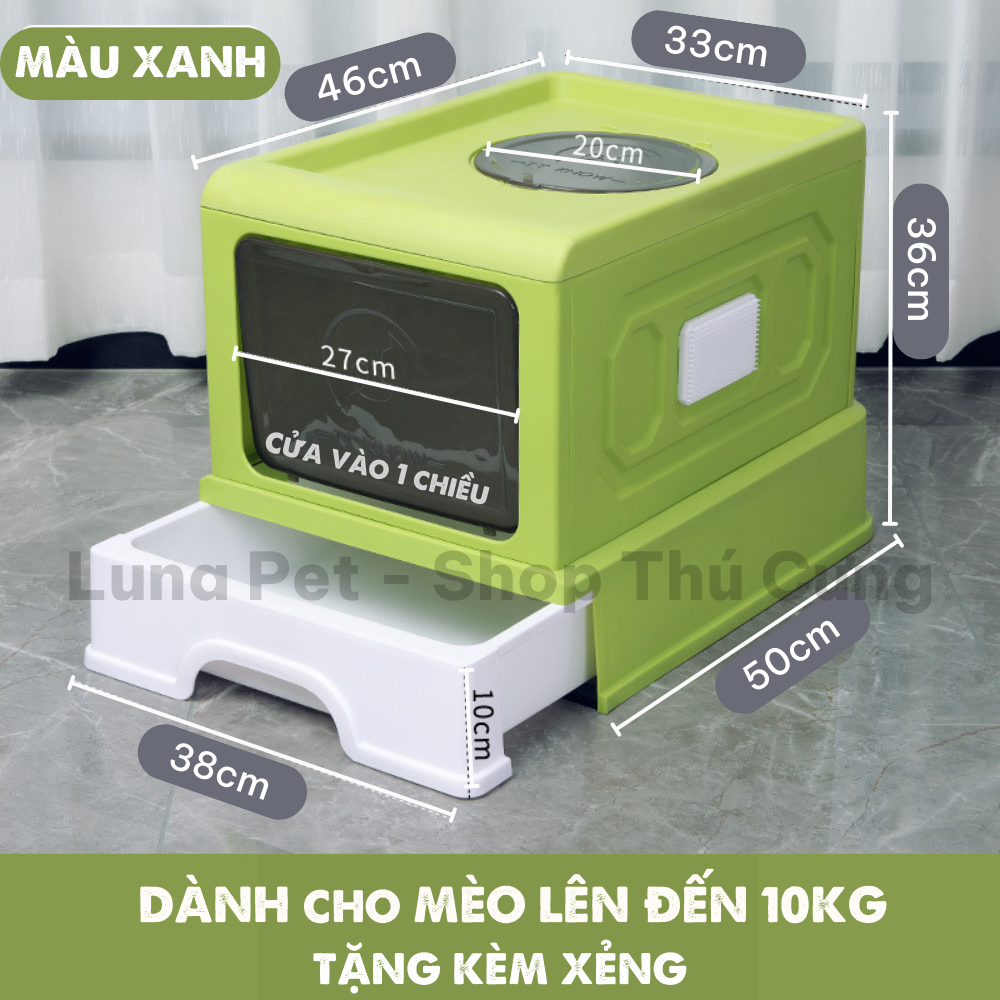 Nhà vệ sinh cho mèo 2 cửa lớn LunaPet NV03 - Khay vệ sinh cho mèo có nắp đậy chống văng cát