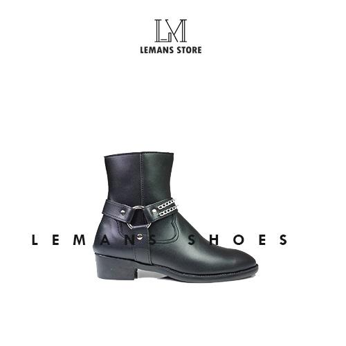 [MUA 1 ĐƯỢC 2] Giày da bò Harness Boots LeMans da bò trơn nhẵn, bốt cao cổ kéo khoá YKK, đai xích LeMans gót cao 5cm