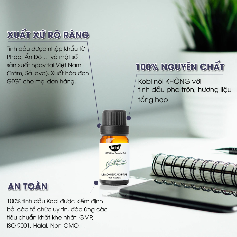 Tinh Dầu Bạch Đàn Chanh Kobi Lemon Eucalyptus Essential Oil Dùng Xông Phòng, Giúp Tăng Cường Hệ Hô Hấp, Giảm Stress, Tập Trung Tinh Thần