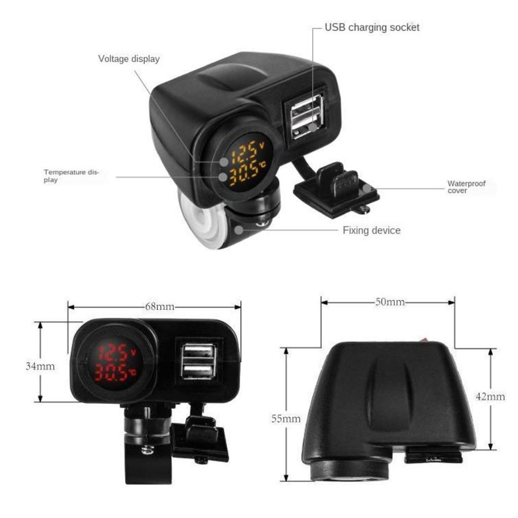 5V Motorcycle Waterproof Mobile Phone Charger Socket Power Port Red