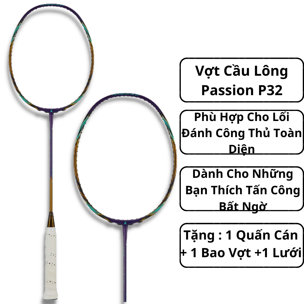 Vợt Cầu Lông Passion P32 Xanh Vàng Cam - Công Thủ Toàn Diện , Dành Cho Những Bạn Thích Tấn Công Bất Ngờ