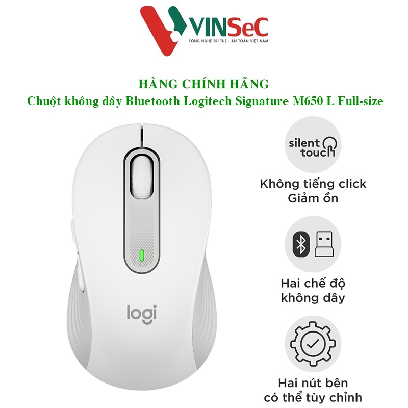 Chuột không dây Logitech Signature M650L màu trắng- Hàng chính hãng