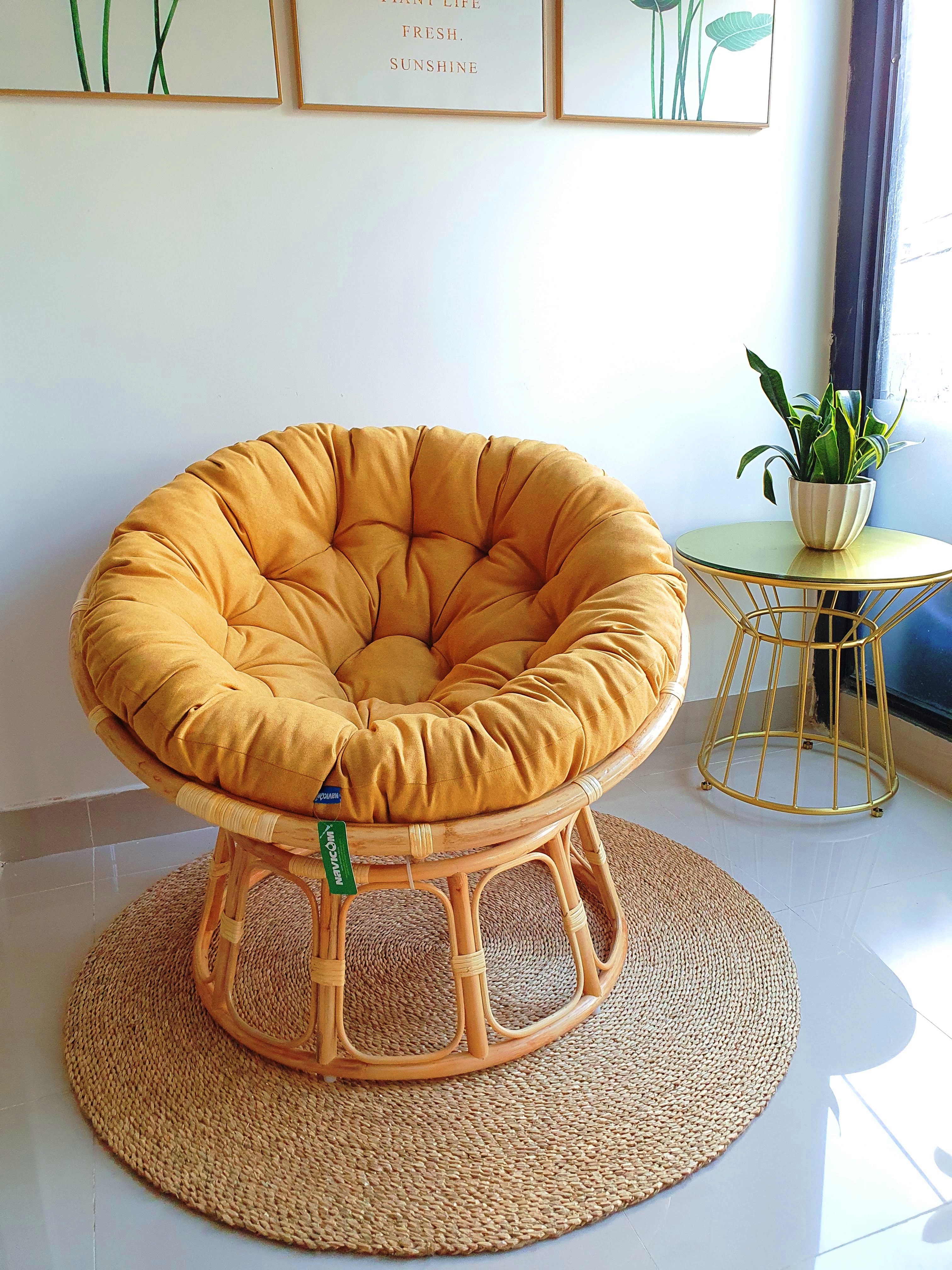 Ghế thư giãn papasan nệm vải bố cao cấp ( vàng)