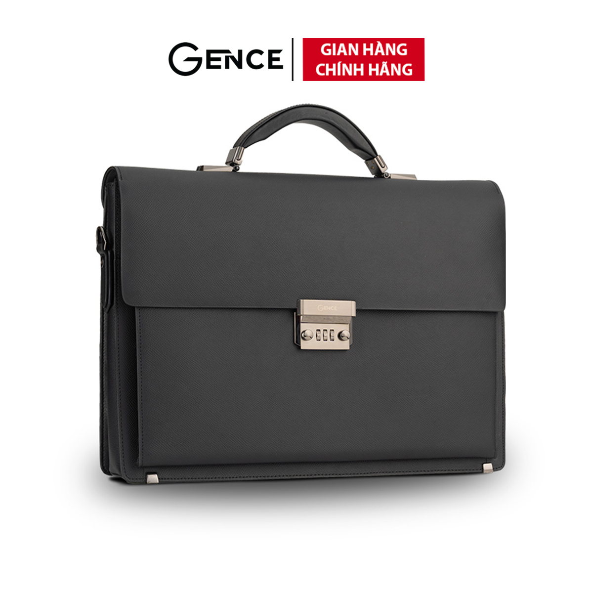 Cặp Da Nam Túi Xách Công Sở GENCE CTS17 Da Bò Khóa Số Cao Cấp Màu Đen Dáng Hộp