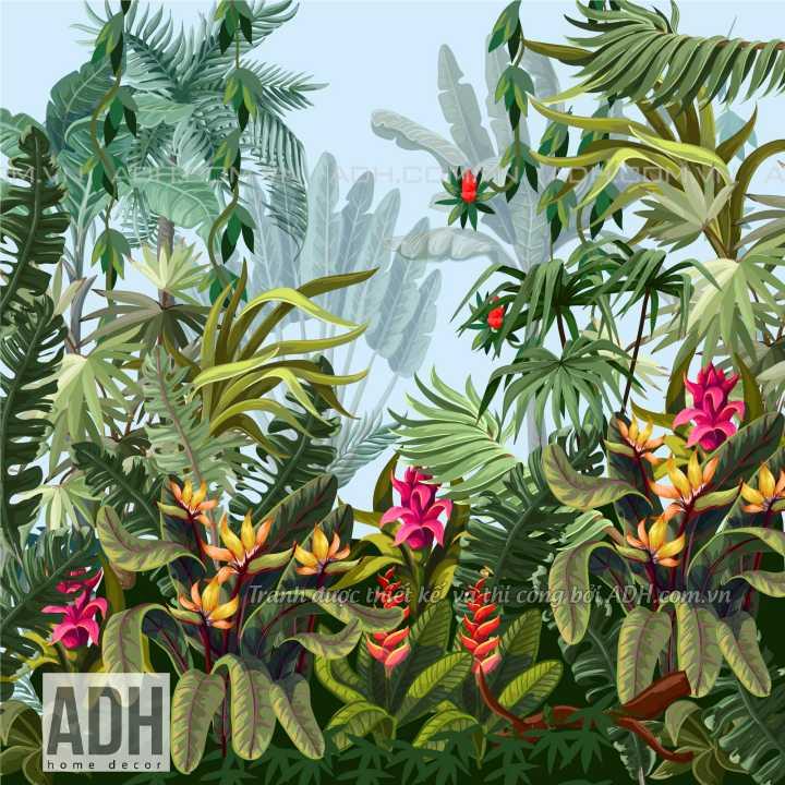 Tranh dán tường cây lá tropical