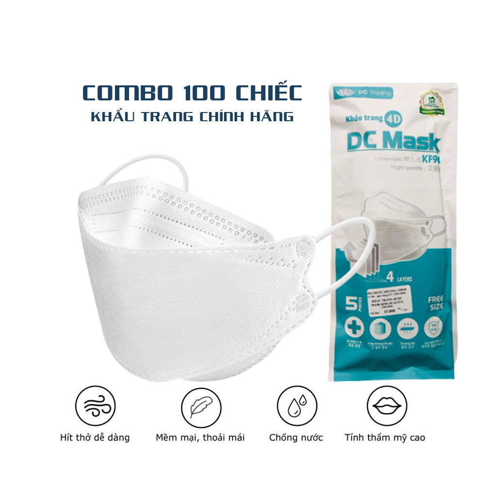 Set 100 khẩu trang 4D Kf94 dc mask kháng khuẩn lọc bụi mịn cao cấp