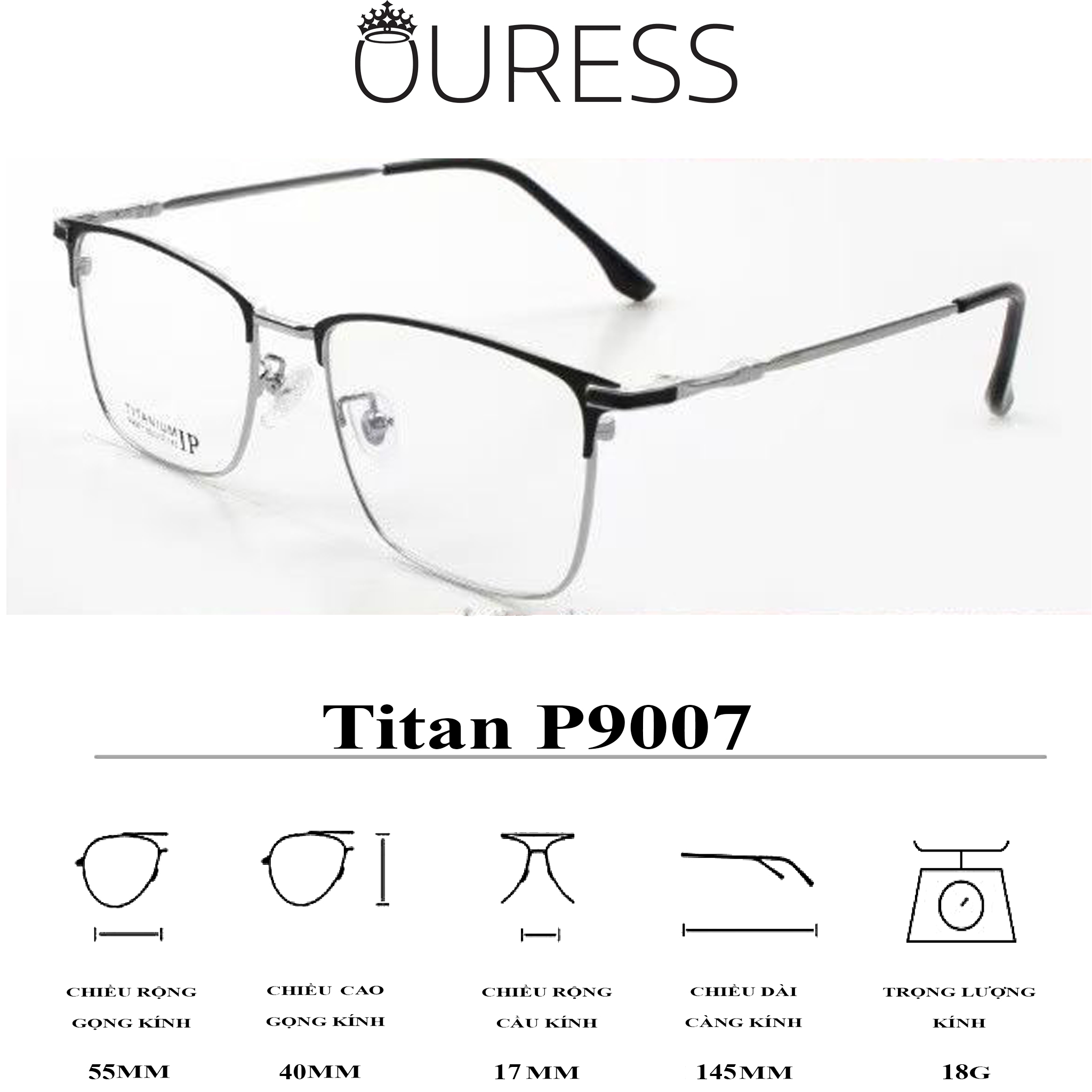 GỌNG KÍNH TITAN NAM CHẤT LIỆU VƯỢT TRỘI SIÊU NHẸ SIÊU BỀN – HÀNG CHÍNH HÃNG P9007