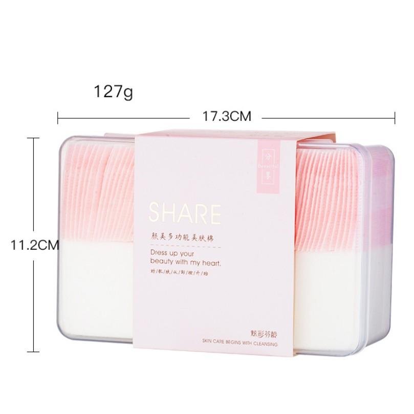 Hộp 240 bông tẩy trang Share Skin Care 60 miếng bông tẩy trang hai lớp + 180 miếng bông chăm sóc da