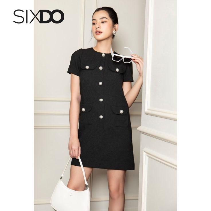 Đầm đen dáng suông phối cúc thời trang SIXDO