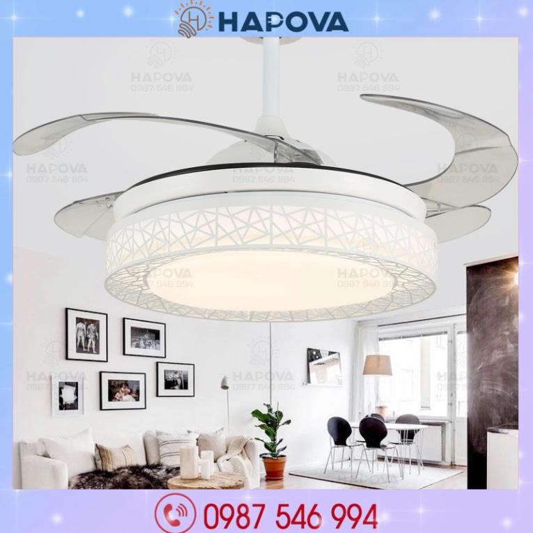 Quạt trần đèn chùm, quạt trần trên nhà đèn dấu cánh white color HAPOVA DQ 8050 + khuyến mãi kèm theo khiển