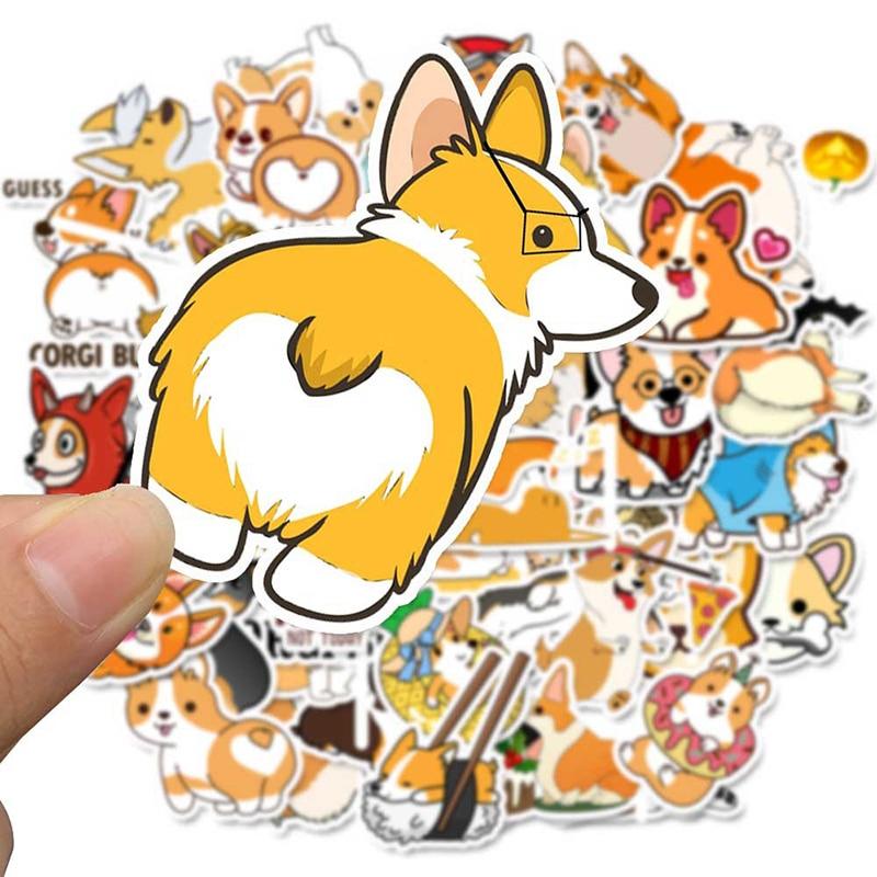 Set 60 sticker chó corgi dễ thương hình dán có ép lụa - Giao mẫu ngẫu nhiên