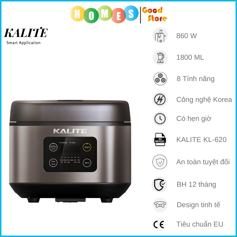 Nồi Cơm Cao Tần Kalite KL-620 Sang Trọng Thương Hiệu Úc Gồm 8 Chế Độ Nấu Dung Tích 1.8 Lít  Công Suất 860 W - Hàng Chính Hãng
