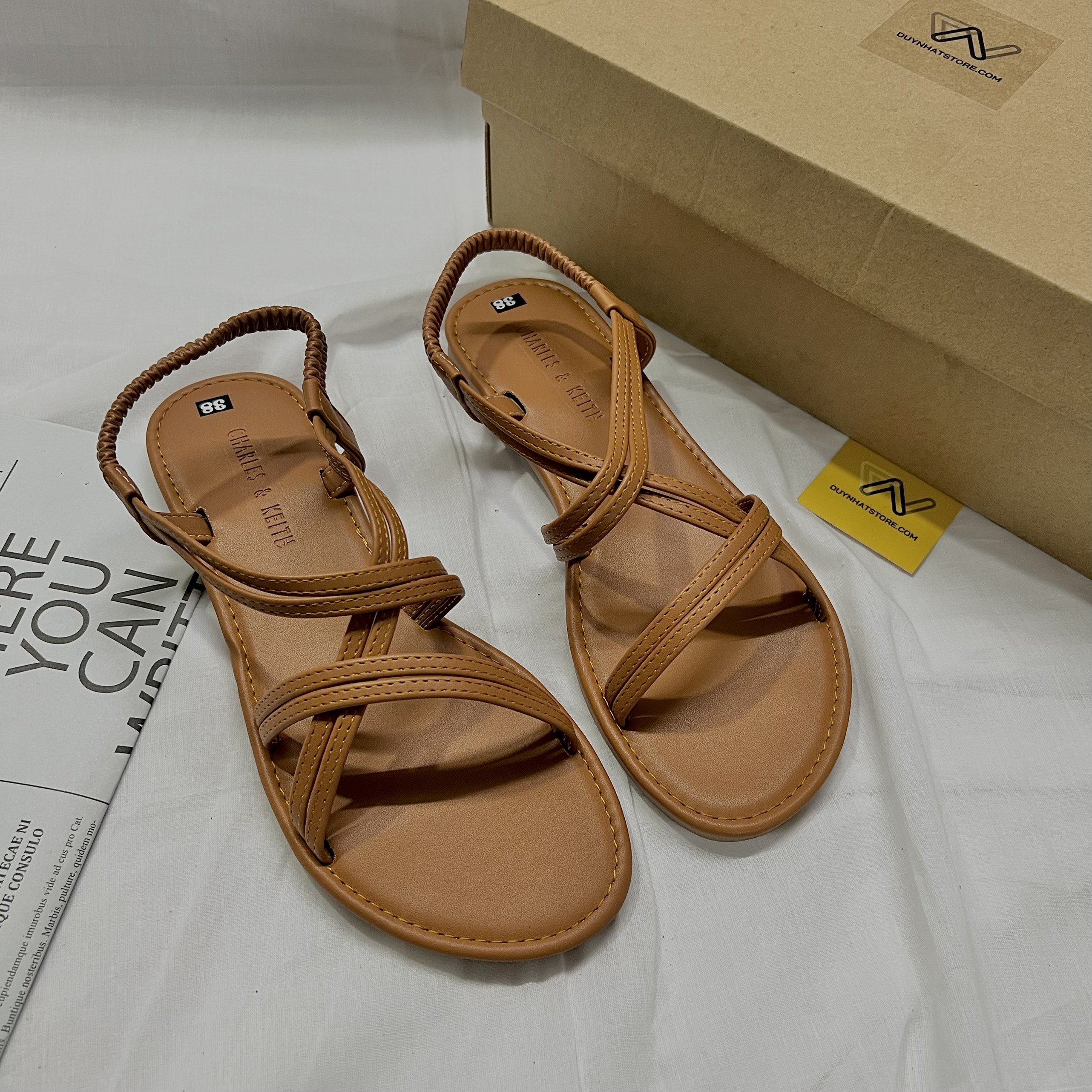 Giày Sandal Nữ Quai Ngang Chéo Đế Bệt Màu Nâu Đen Dây Mảnh Nhỏ Duy Nhật Store Học Sinh Đi Học Bền Uzzang Chiến Binh Thun