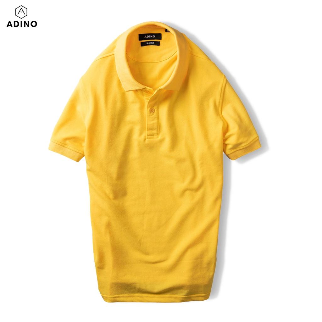 Hình ảnh Áo polo nam ADINO màu vàng vải cotton co giãn nhẹ dáng công sở slimfit hơi ôm trẻ trung PL43