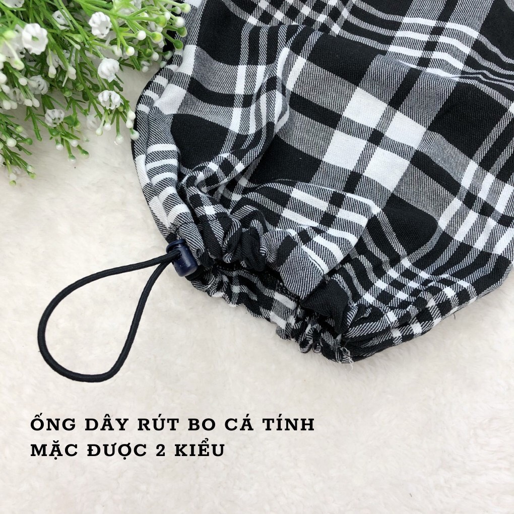 Quần kẻ caro ống suông ống bo freesize