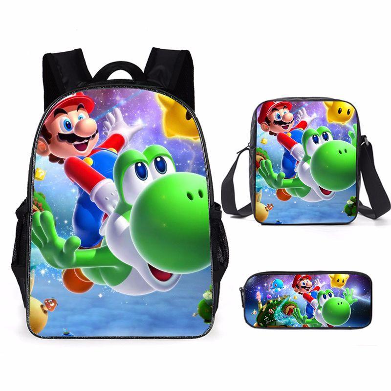 Siêu Marioes Schoolbag Du Lịch Ba Lô Đeo Vai Bút Chì Ốp Lưng 3 Mảnh Dành Cho Trẻ Em Học Sinh Sinh Viên