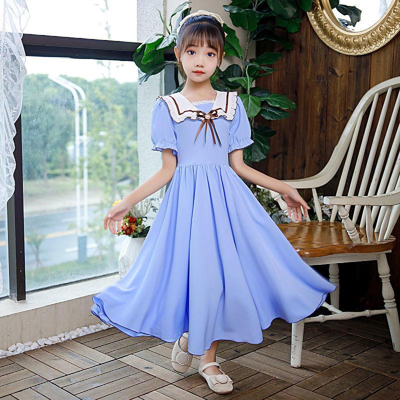CHENGRUI Cô gái búp bê cổ Pháp ngọt ngào đầm Mid-boy siêu tiên khí chất thiếu nữ hải quân cổ váy đầm dài