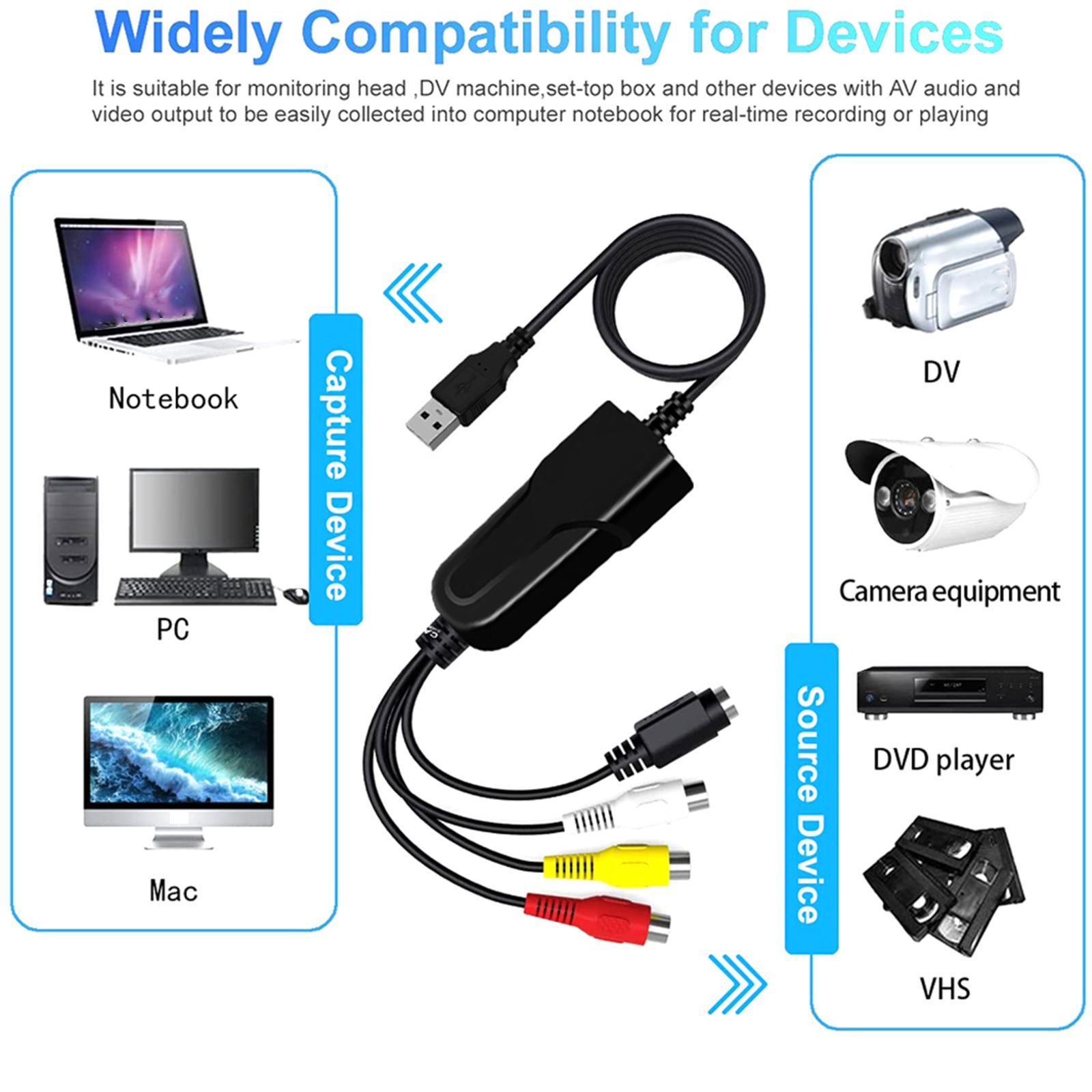 USB 2.0 Audio Video Converter VHS to Digital Converter Grabber for OS