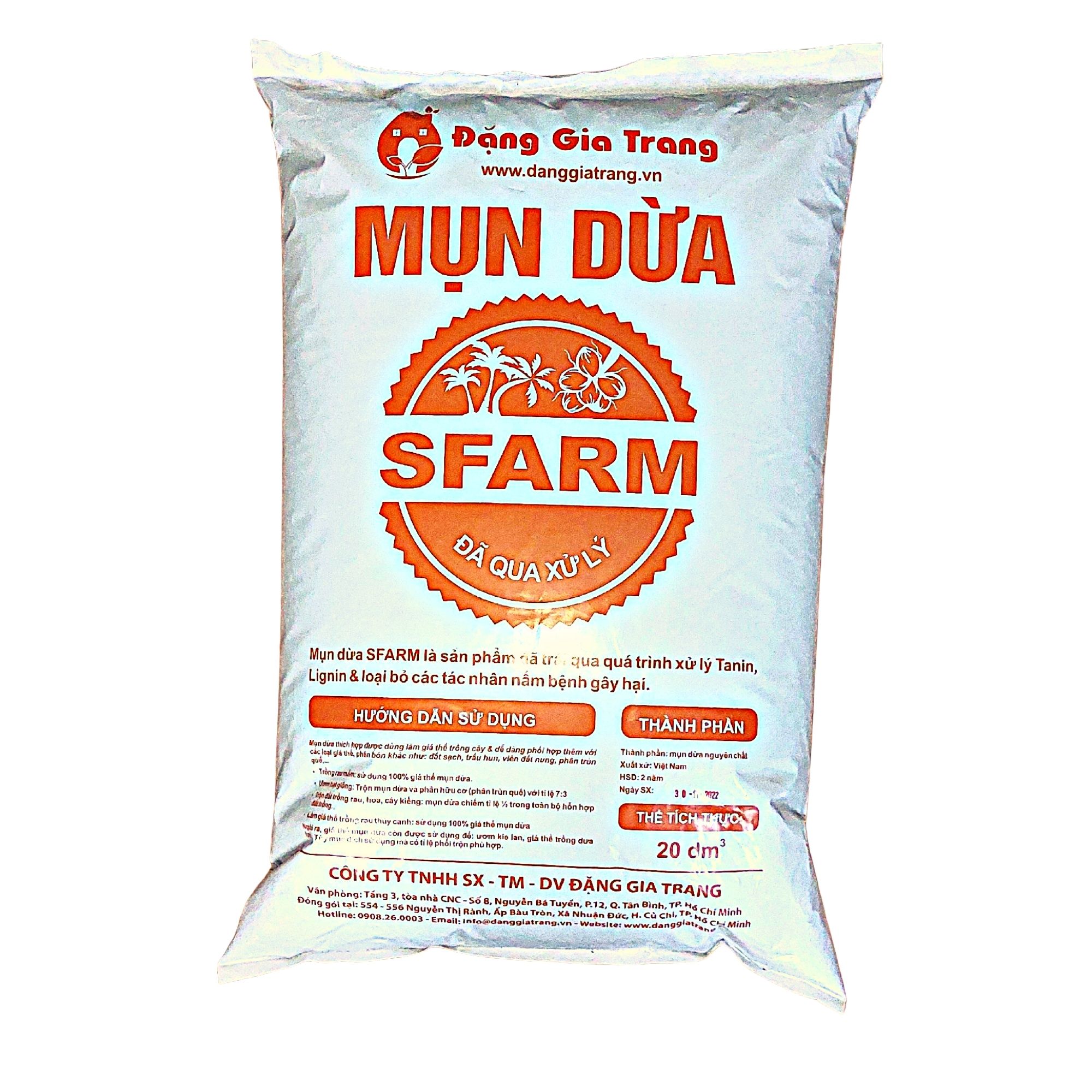 Mụn dừa đã qua xử lý SFARM  túi to 20DM3 - Sử dụng ngay, Cải tạo đất, Bổ sung dưỡng chất cho cây trồng- Cây Xanh Store