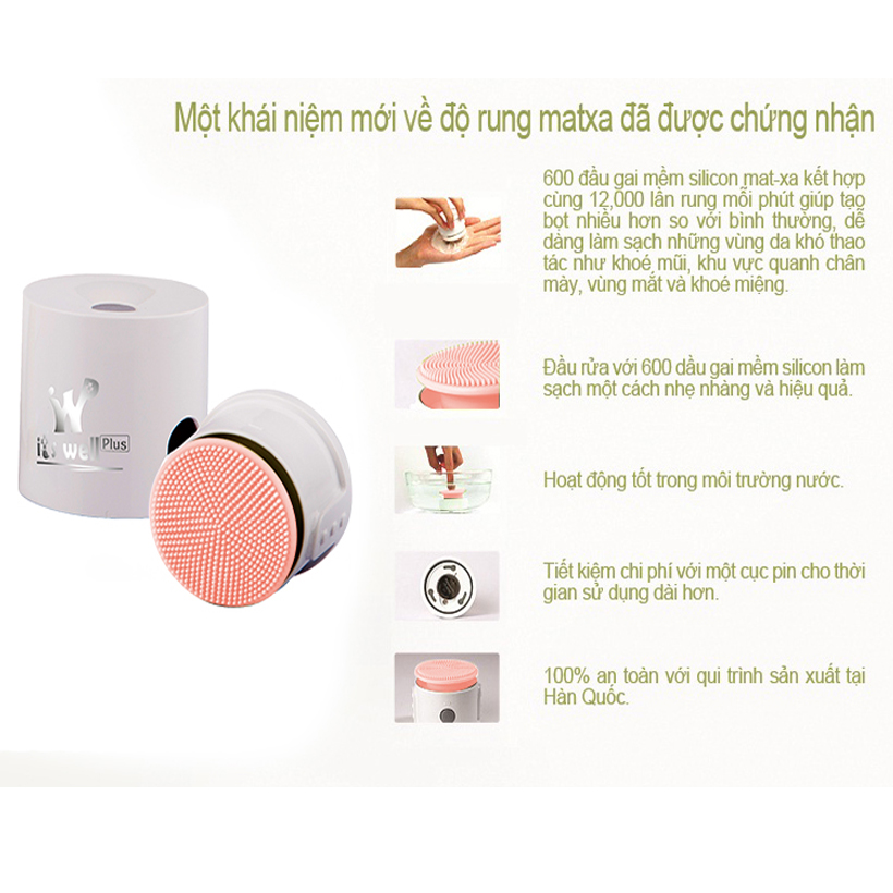 Máy Massage Rửa Mặt Và Đánh Phấn Nền It's Well Plus 2 in 1 Vibration Cleanser &amp; Makeup - Tặng Sữa Rửa Mặt Làm Sạch Và Se Khít Lỗ Chân Lông It's Well Plus Snail Calendula Prestige Foaming Cleanser 2016008 Trị Giá 370.000