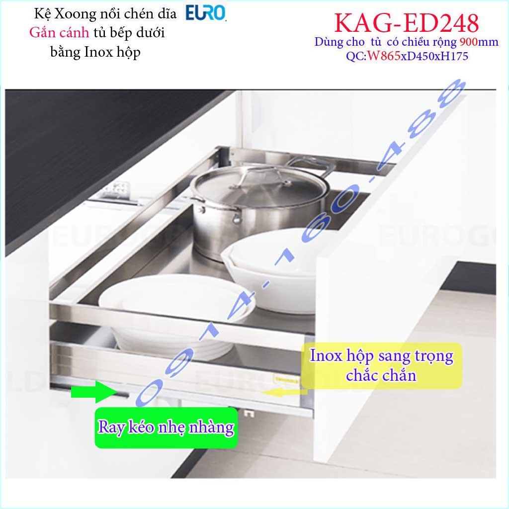 Kệ xoong nồi Euro KAG-ED248-90cm inox hộp, Kệ đựng chén bát-nồi xoong inox hộp âm tủ 90cm