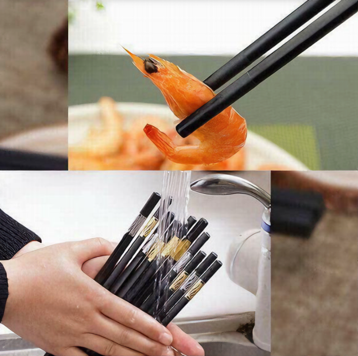 Hộp 10 đôi đũa KG22S kháng khuẩn họa tiết vàng, hợp kim cao cấp Hàn Quốc - Hàng chính hãng