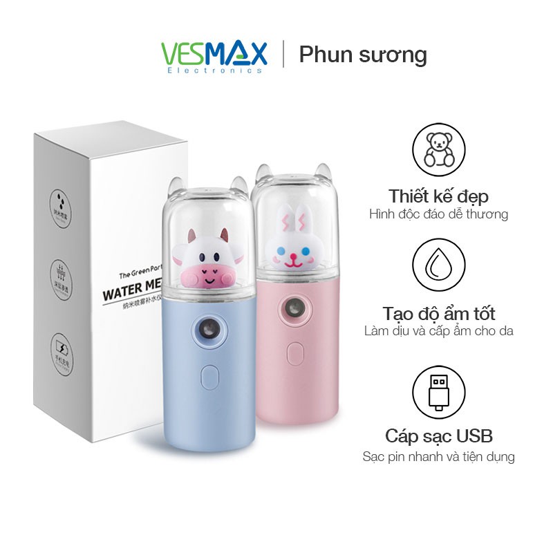 Máy Phun Sương Nano Mini Cầm Tay Bò Sữa 30ml, Hỗ Trợ Xịt Khoáng Cấp Ẩm Tức Thì Sạc USB 4.8,  Nhỏ Gọn, Phun Mạnh, Tặng Kèm Dây Sạc