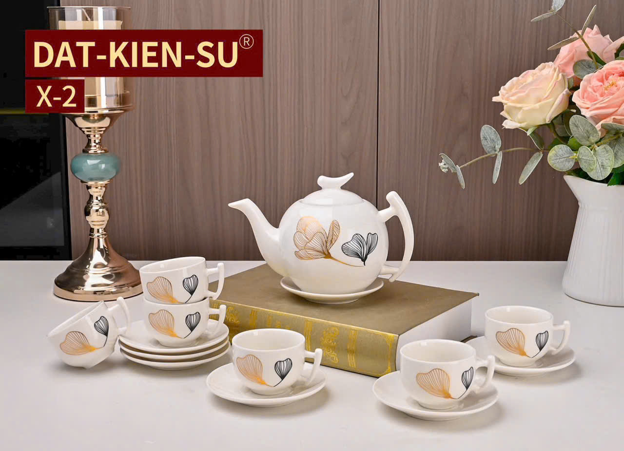 Bộ Ấm Trà Sứ Cao Cấp 6 Chén Kèm Đĩa Hoa Sen – Thiết Kế Độc Lạ, Sang Trọng, Có Hộp Quà Xịn - HÀNG CHINH HÃNG MINIIN