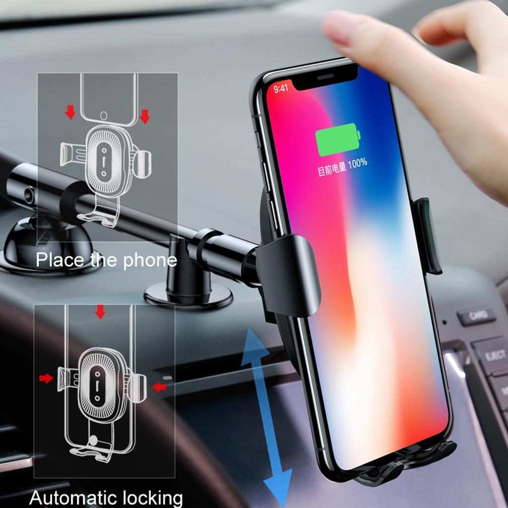 Wireless Charger Gravity Car Mount Holder for 4.0 - 6.5'' Smartphone Black