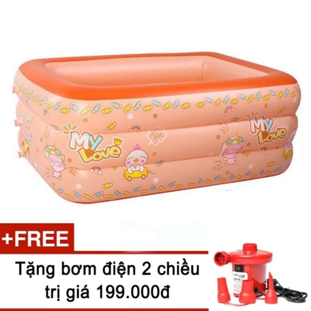 Bể bơi 3 tầng phao cho bé size 180x140x55cm kèm bơm điện đỏ 2 chiều