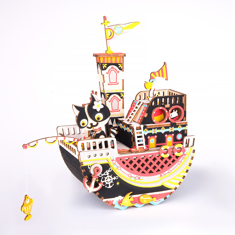 Mô hình Hộp nhạc Con mèo Vui Vẻ - AMD42 Fishing Kitty Music Box