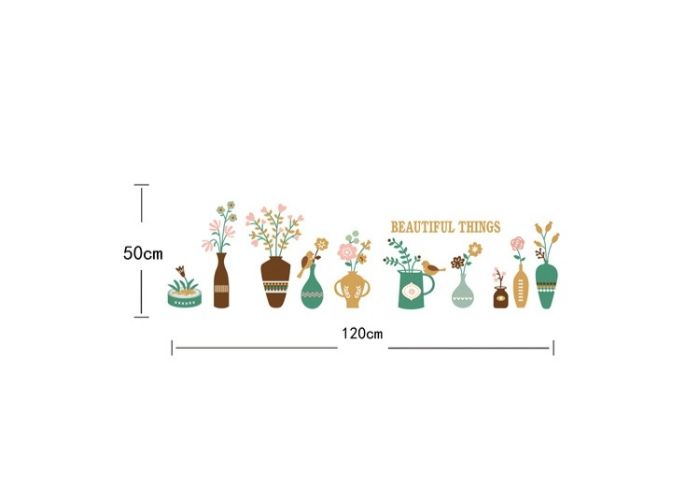 Decal dán tường 10 chậu hoa sắc màu trang trí phòng khách,phòng ngủ đẹp