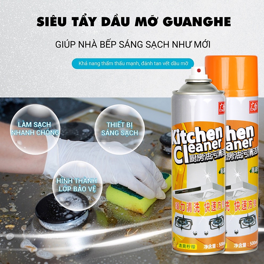 Bình Xịt Tẩy Rửa Vệ Sinh Nhà Bếp Đa Năng Dung Tích 500ml Loại Bỏ Dầu Mỡ Lâu Năm 