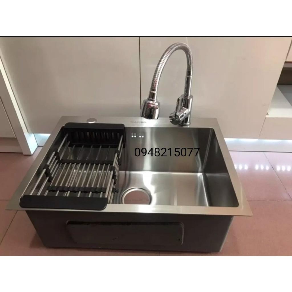 CHẬU RỬA CHÉN INOX ĐÚC 304 - 1 HỘC CÓ CHÂN KT 60x45x78 DxRxC