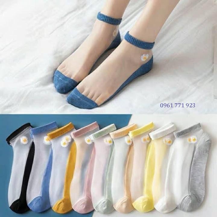 10 đôi Tất nữ cổ ngắn đẹp - Tất lưới hài đi giày búp bê xinh xắn hình hoa cúc trong suốt mùa hè mùa thu đông