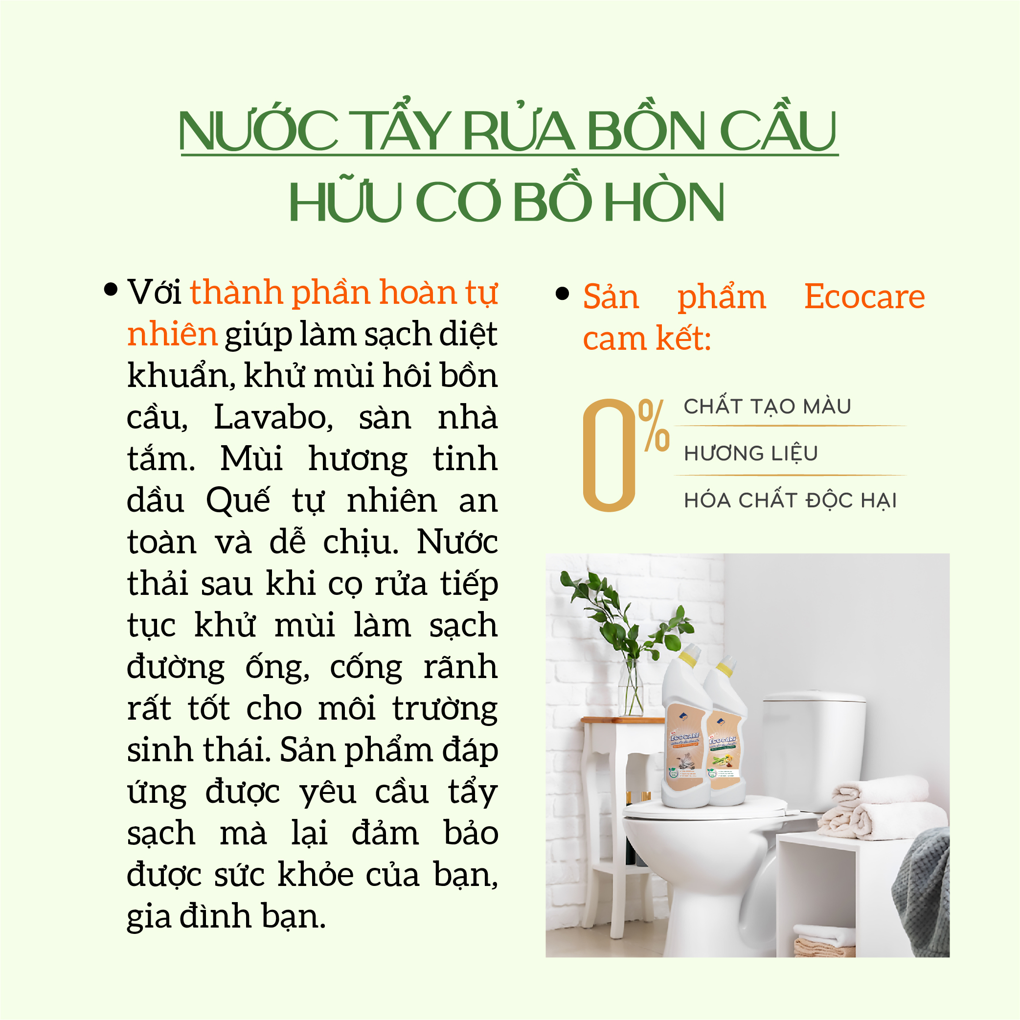 Nước tẩy rửa bồn cầu Hữu cơ diệt khuẩn Ecocare  với tinh chất Quế 1000 ml