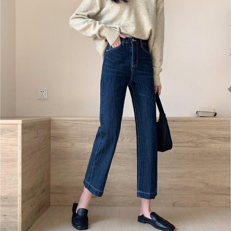 Quần Jean Dài Cạp Cao Hai Màu Xanh Đen Nổi Bật_Mẫu Mới Nhất J9