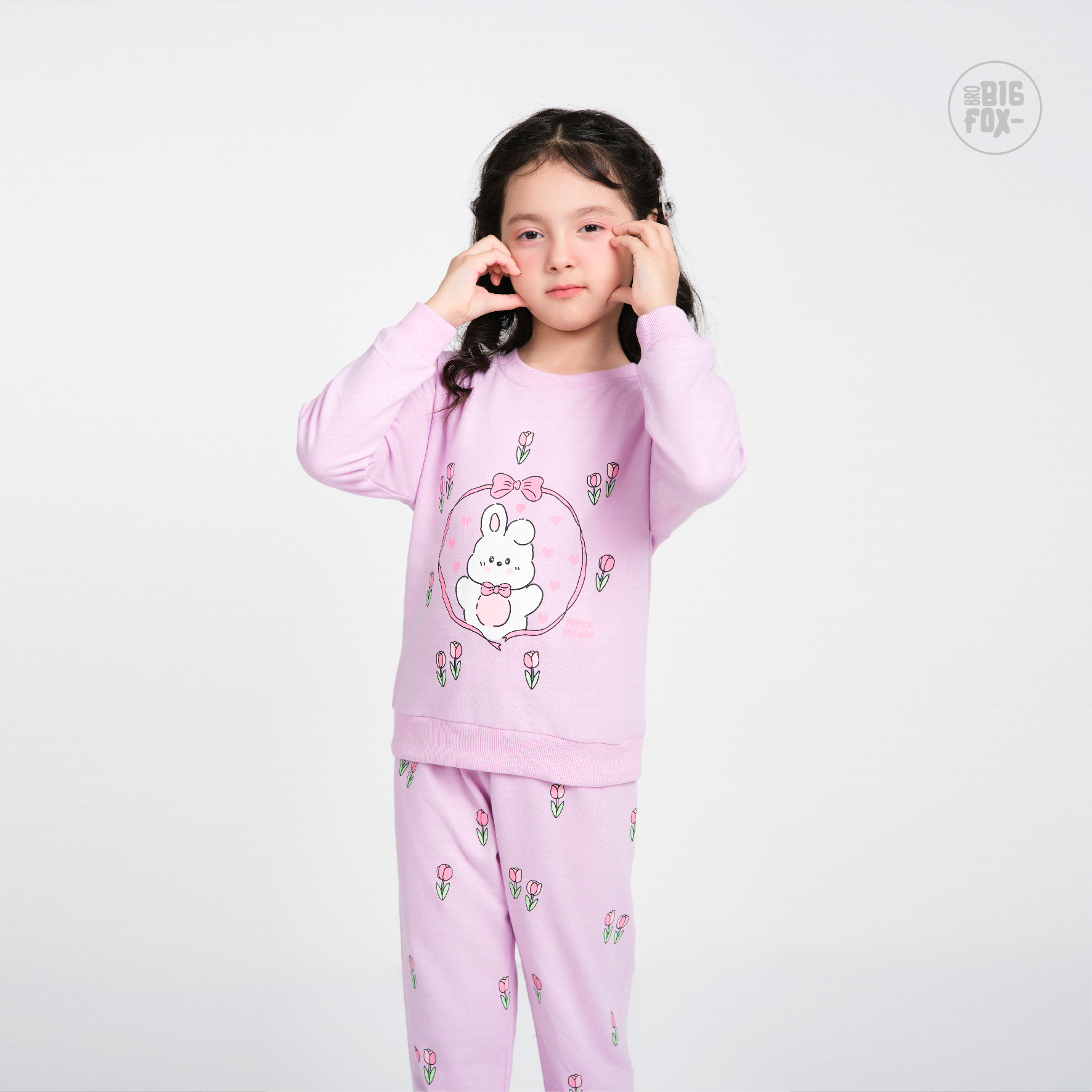 Bộ đồ nỉ bé gái size đại Bigfox Miss Meow áo dài tay thu đông mặc nhà cho trẻ em 3-11 tuổi 35kg