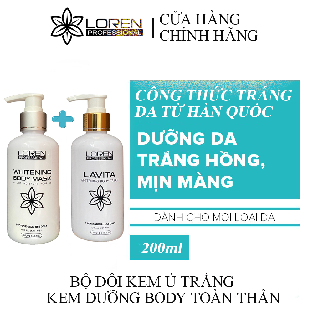 Bộ đôi kem ủ trắng Whitening Body Mask và kem dưỡng da Lavita Whitening Body toàn thân thương hiệu Loren Professional 200ml