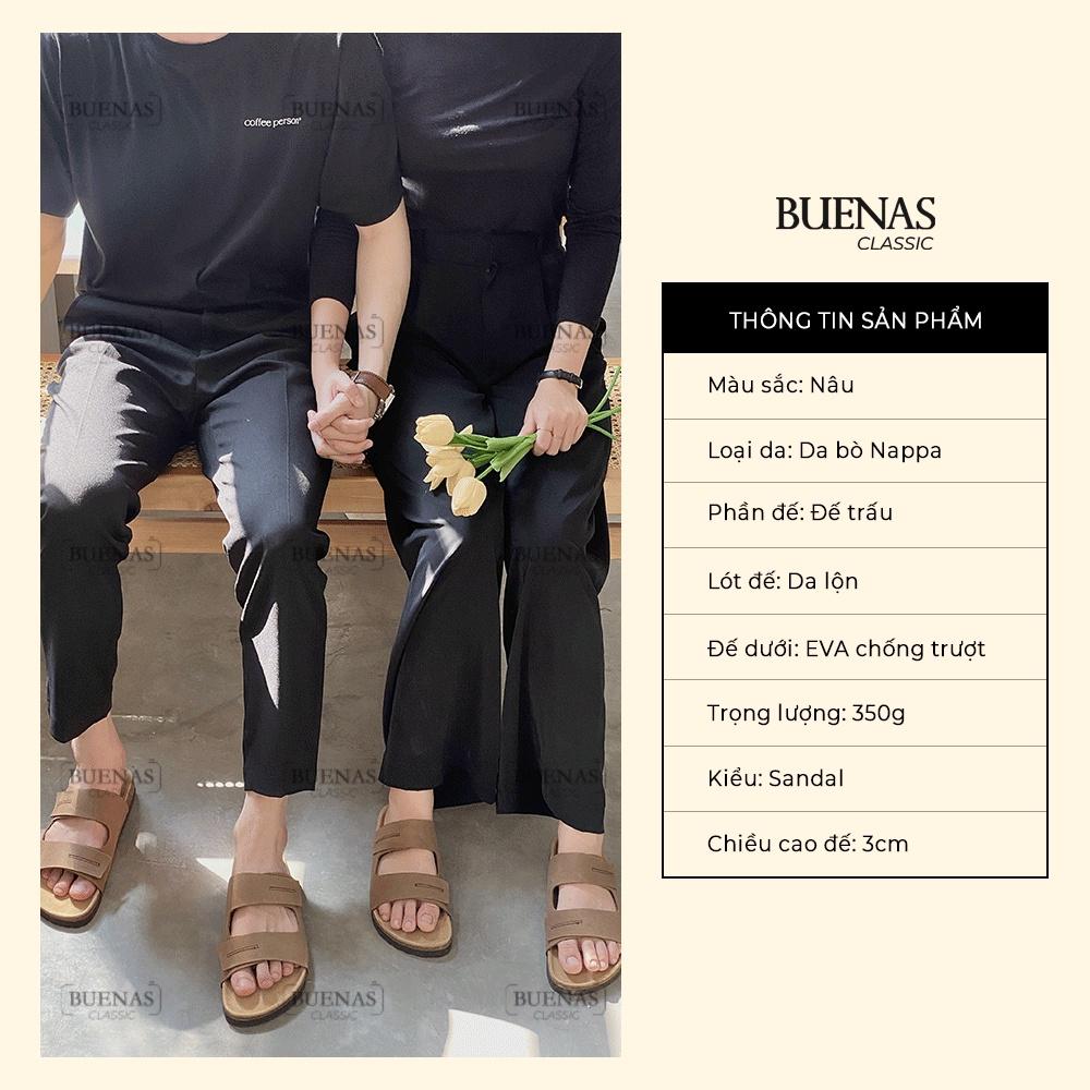 Dép đế trấu nam nữ da bò unisex birken quai ngang Buenas - BB04