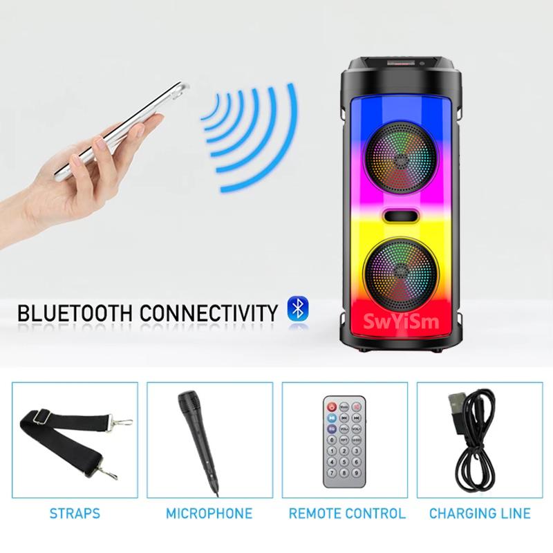 Loa Di Động Bluetooth 30W Không Dây Cột Công Suất Lớn Âm Thanh Nổi Bass Đảng Loa Có Micro Karaoke Họ USB Color: 20W ZQS4248 Set Type: with mic